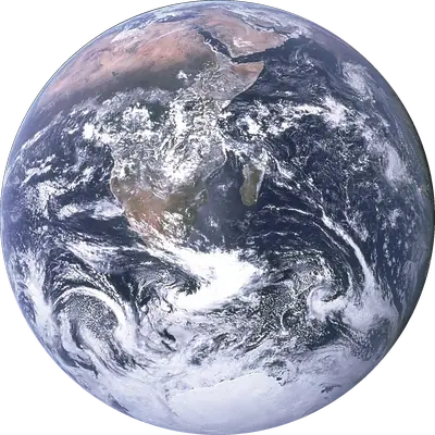 Earth from space: blue oceans, Africa and swirling white clouds